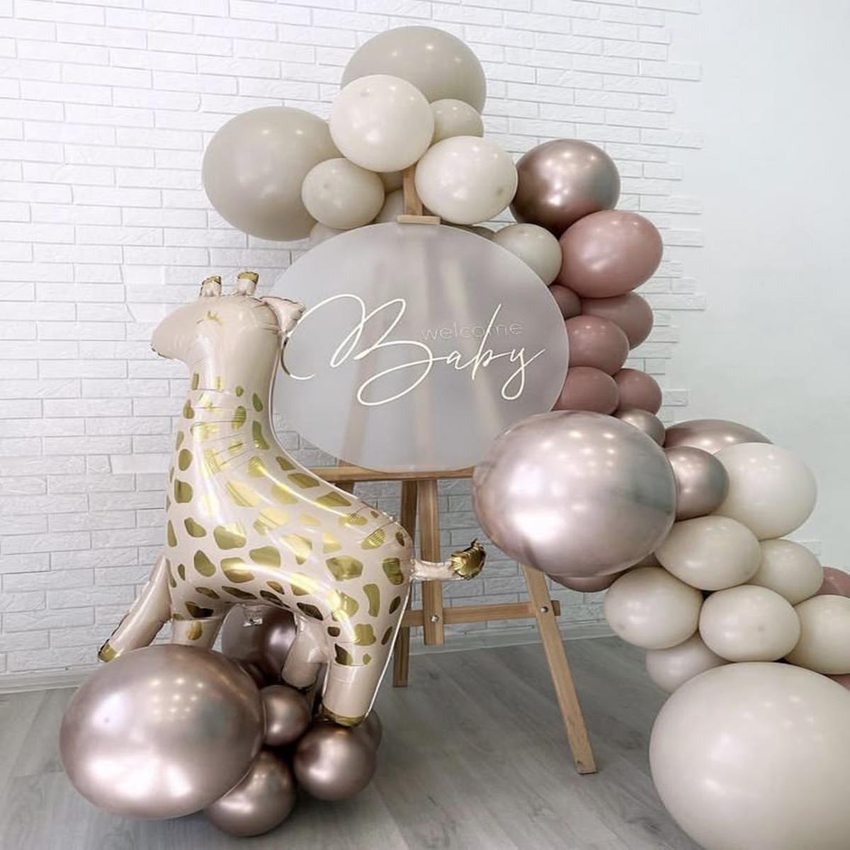 Customizable Round Mirror Type with Customize Sticker, Wooden Stand Welcome Board and Organic Ballo