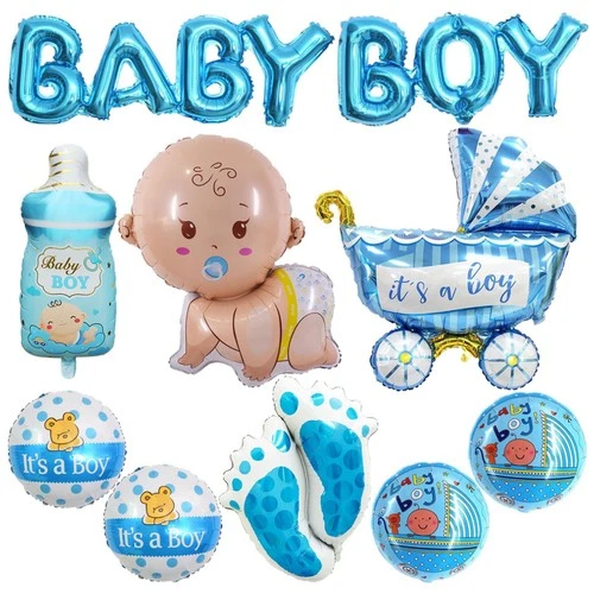 10 Pcs Blue Baby Boy Balloons Shower Decorations It's A Boy Mylar Letter Foil...