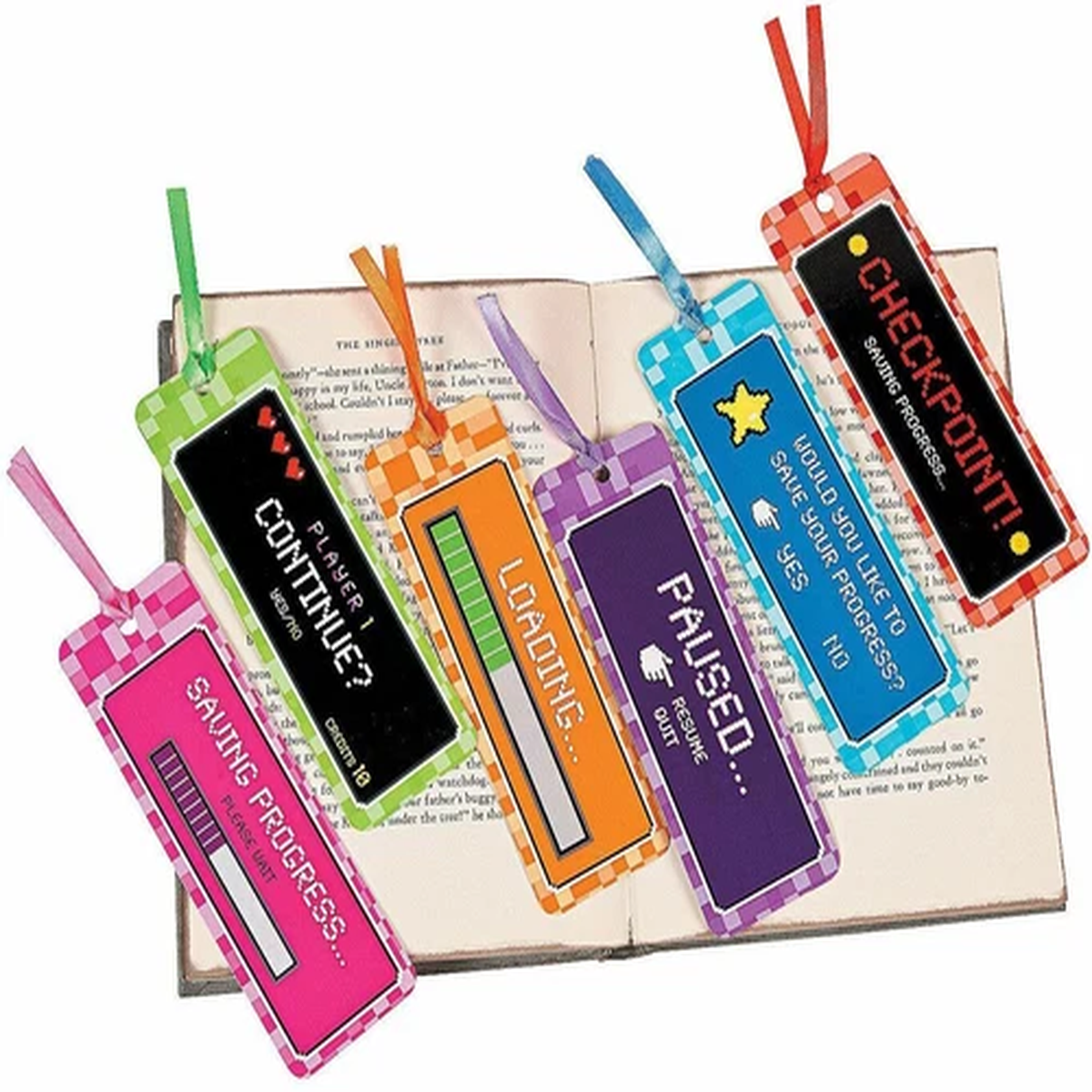 (48) 80s Party Favor VIDEO GAME Sayings Pixel Themed BOOKMARKS