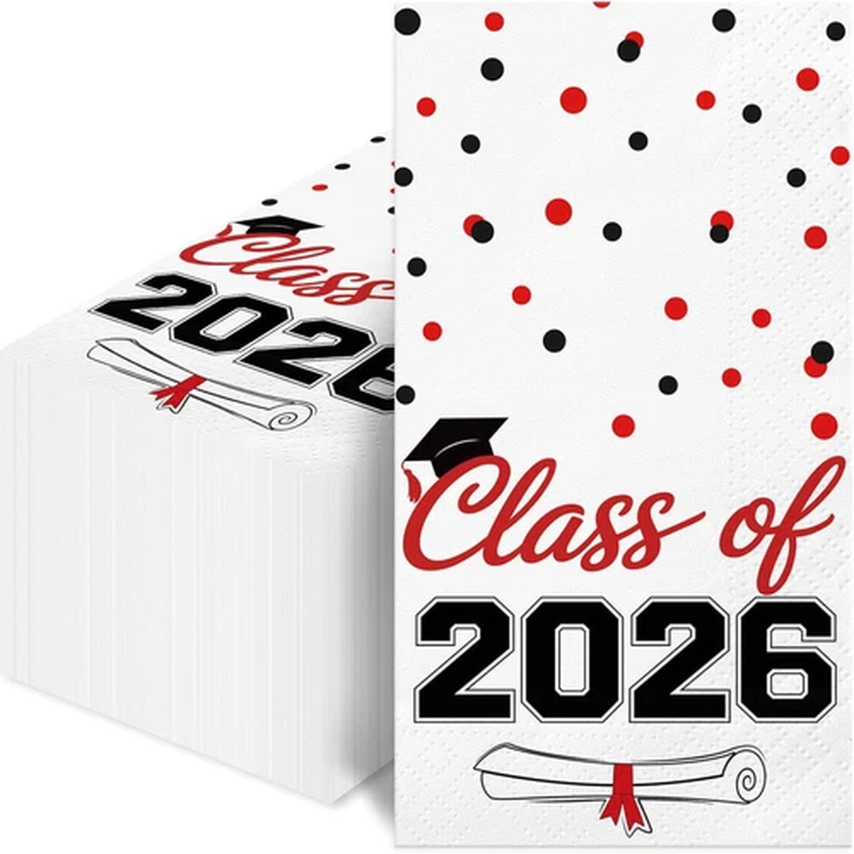 100PCS 2026 Graduation Disposable Napkins for Grad Class Red Black Cocktail