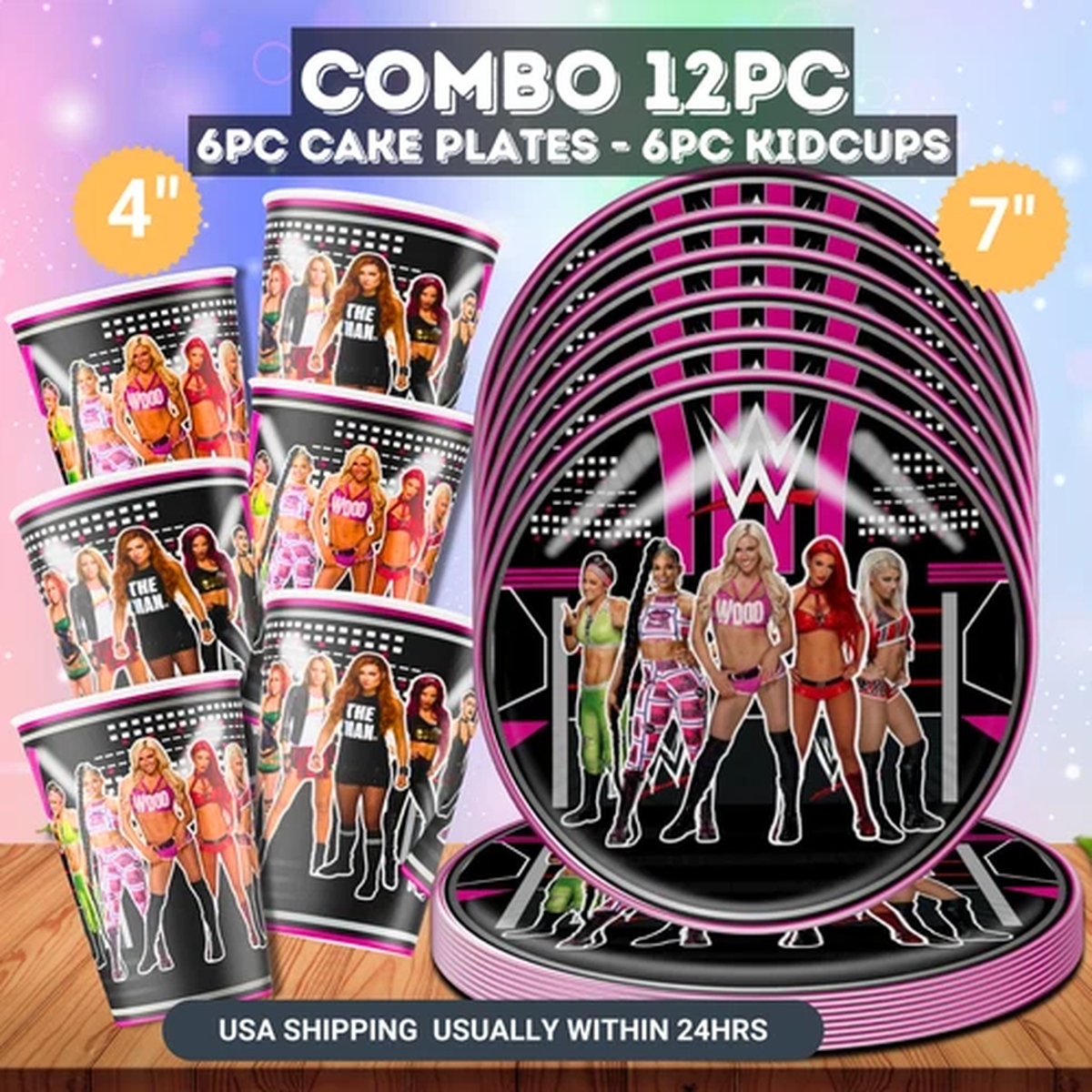 WWE WRESTLING GIRL plate cup birthday party supplies centerpiece decoration