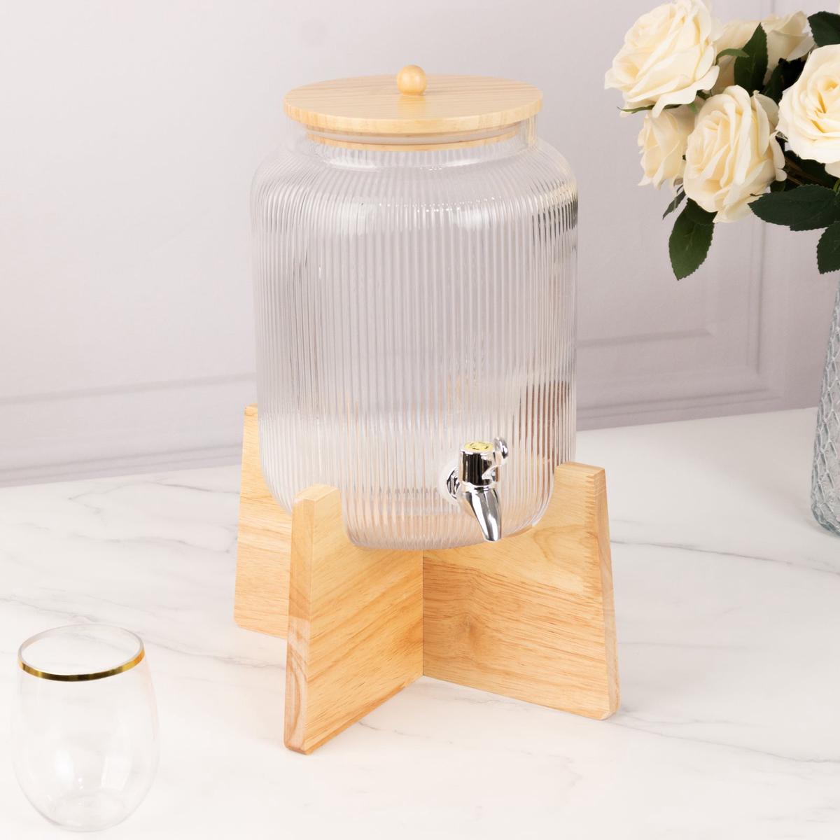 1 Gallon Clear Ribbed Glass Beverage Dispenser with Spigot 14