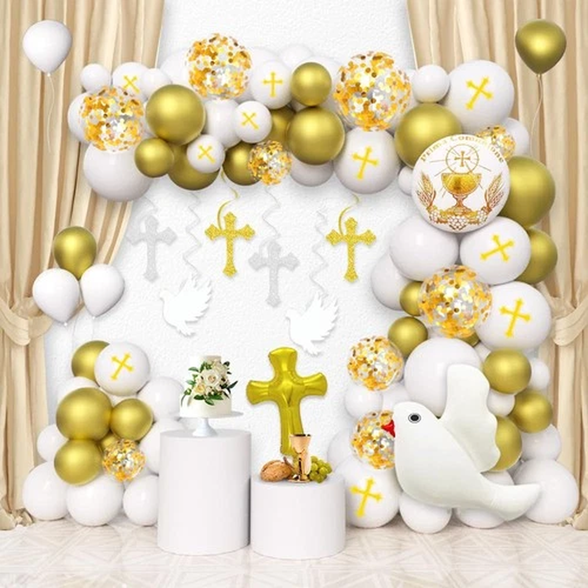 120PCS First Communion Party Decorations White Gold Mi Primera Comunion Ballo...