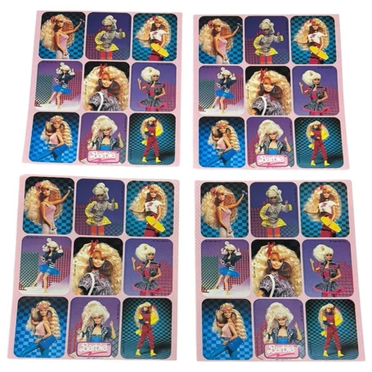 (4) NOS Vintage 1990s Barbie Sticker Sheets - 36 TOTAL - Gibson Greetings 1991