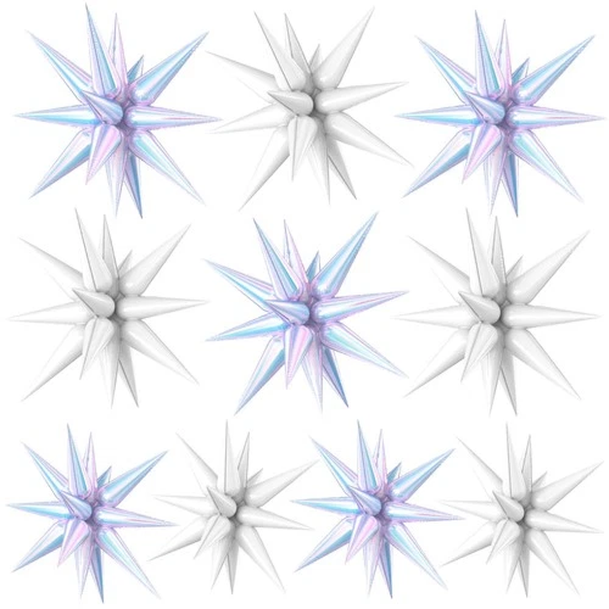 10PCS 22Inch Star Explosion Foil Balloons, Iridescent Clear White Spike Cone ...