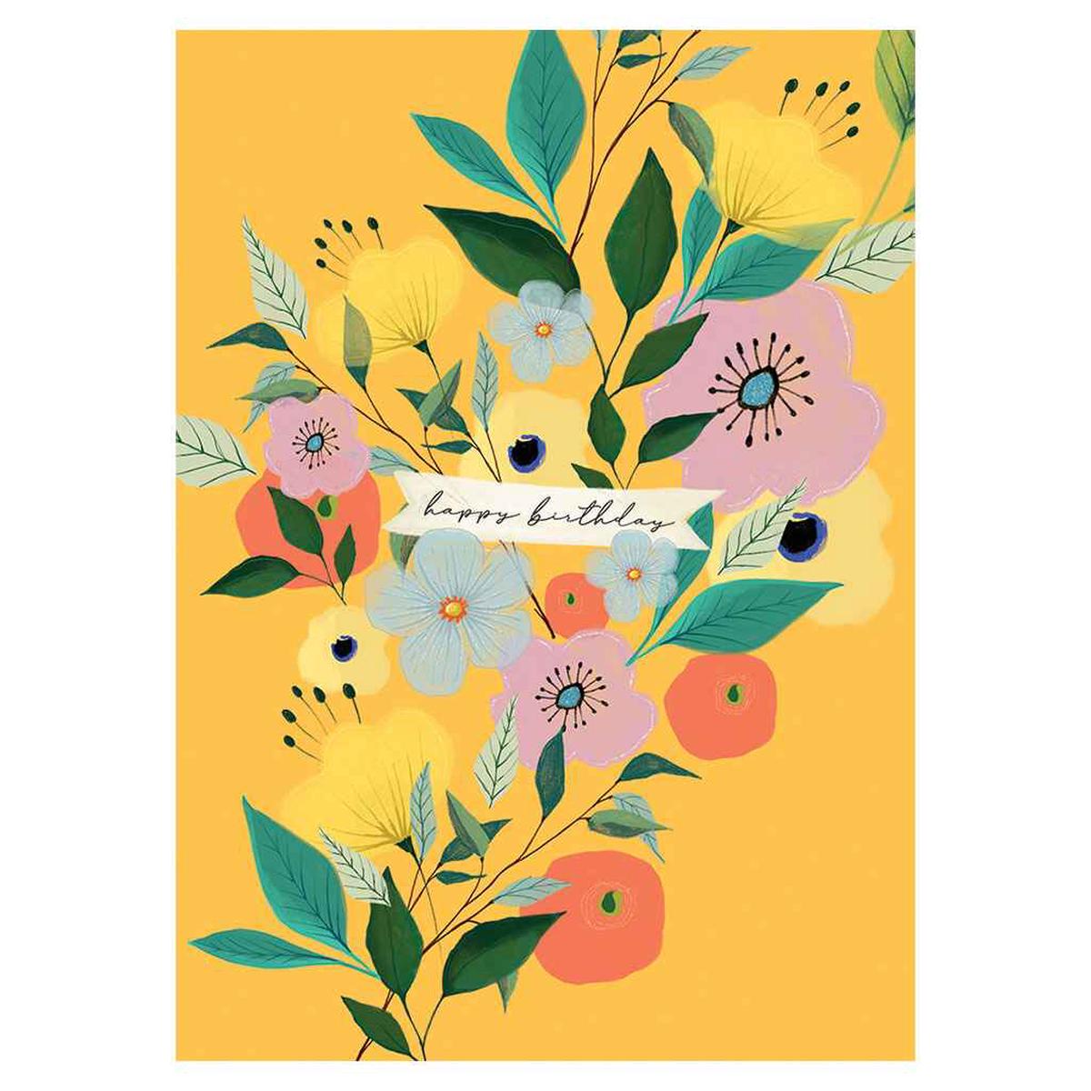 Yellow Florals with Banner Greeting Card