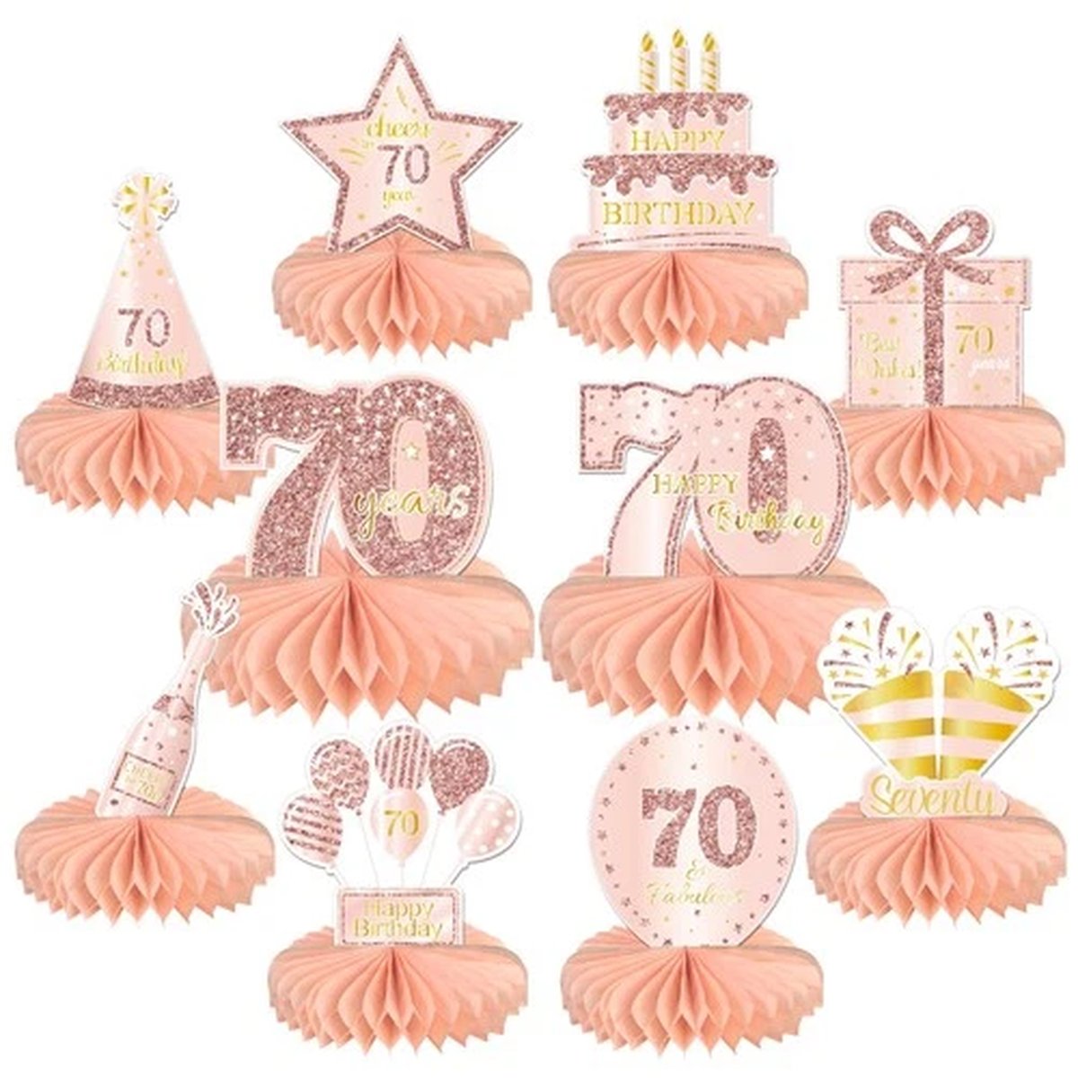 10PCS 70th Birthday Decorations Centerpieces for Table Rosegold 70