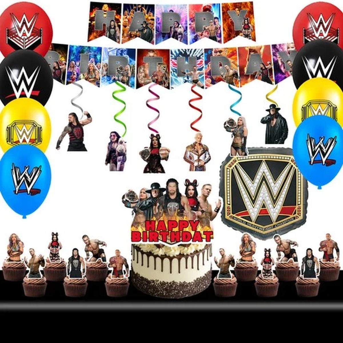 Wrestling Match Party Decoration WWE Birthday Set Balloons Cake Topper Banner