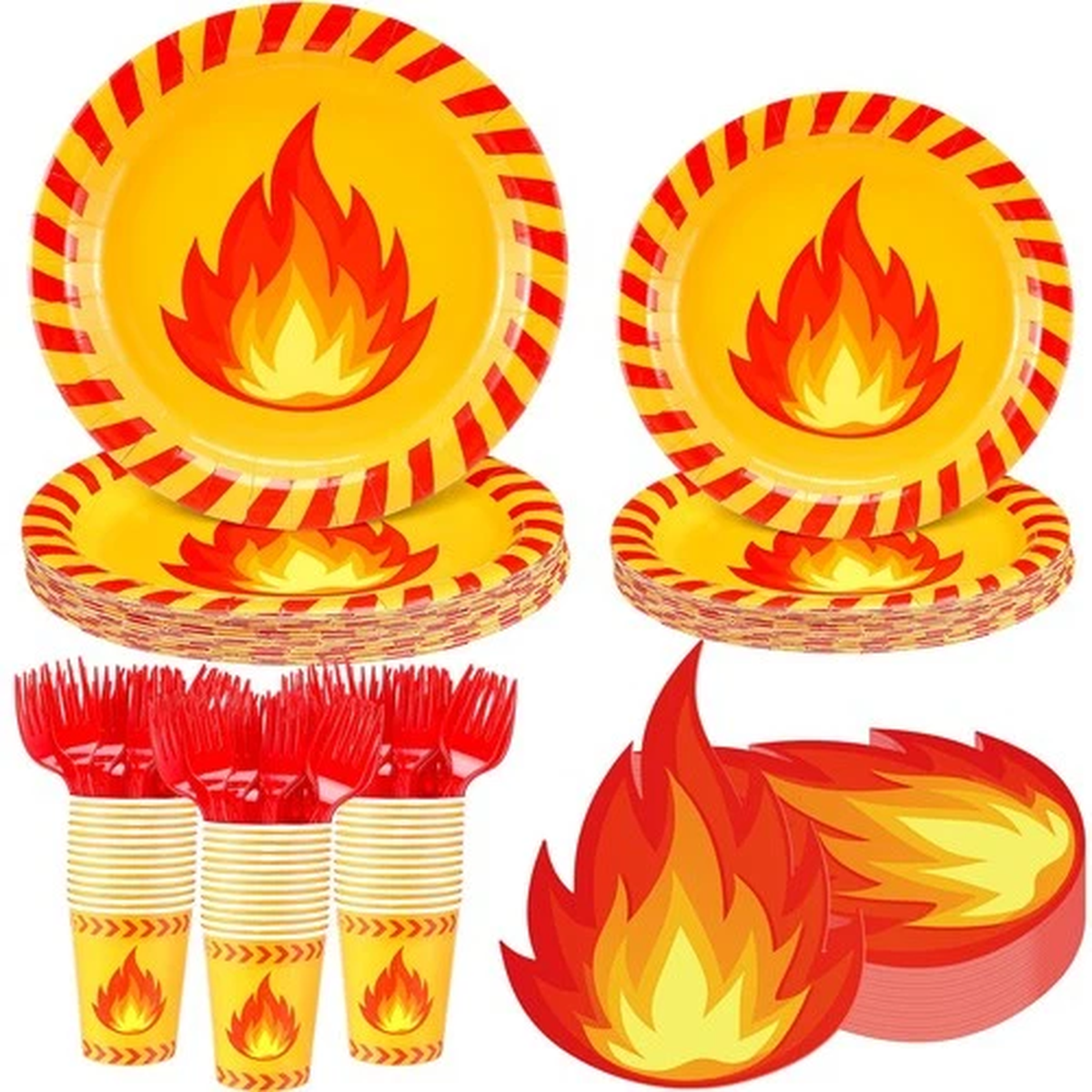 Zhehao 150 Pcs Fire Party Supplies Include 25 9 inches and 7.1 inches, Red