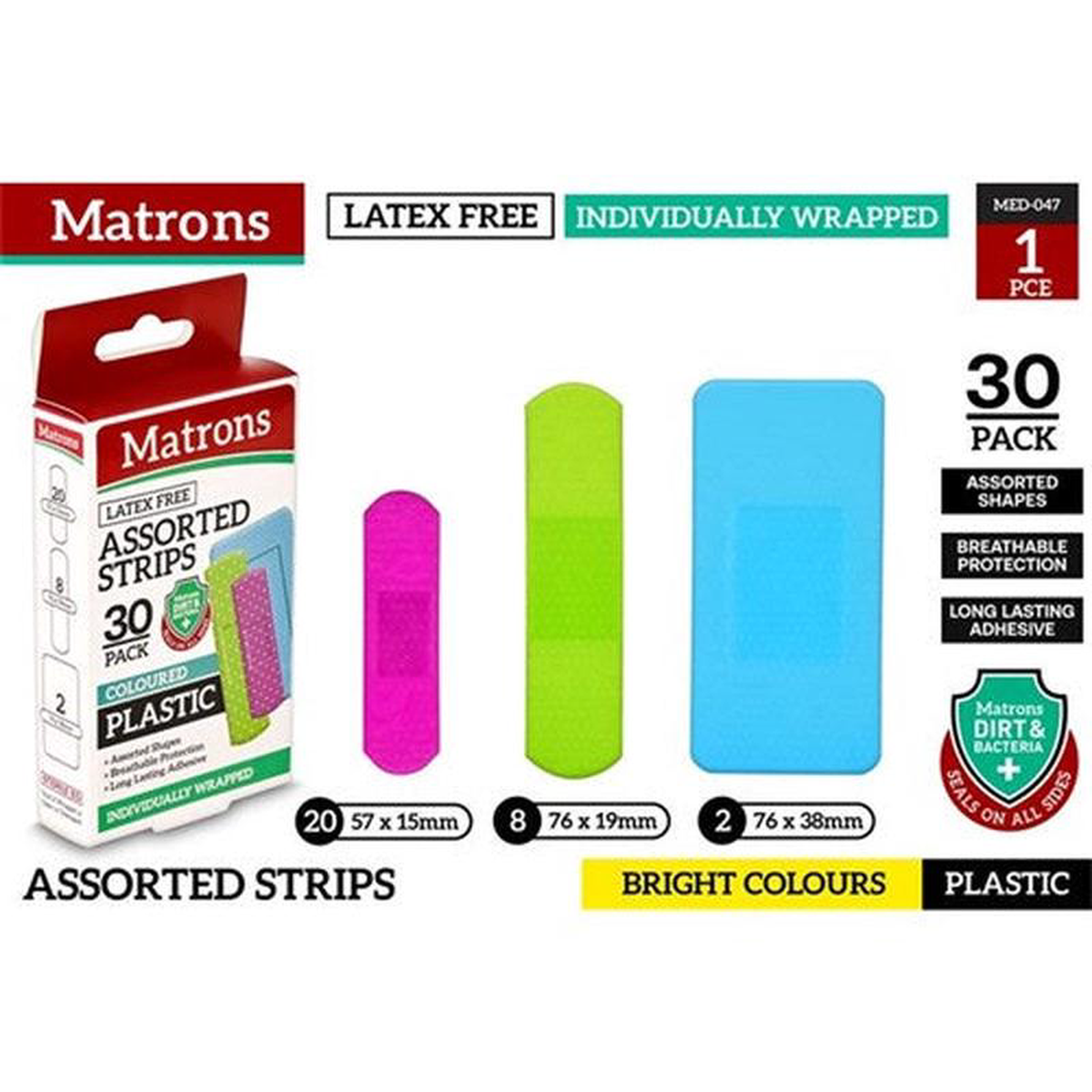 WOUND STRIPS PLASTIC NEON 30PC ASST SIZE