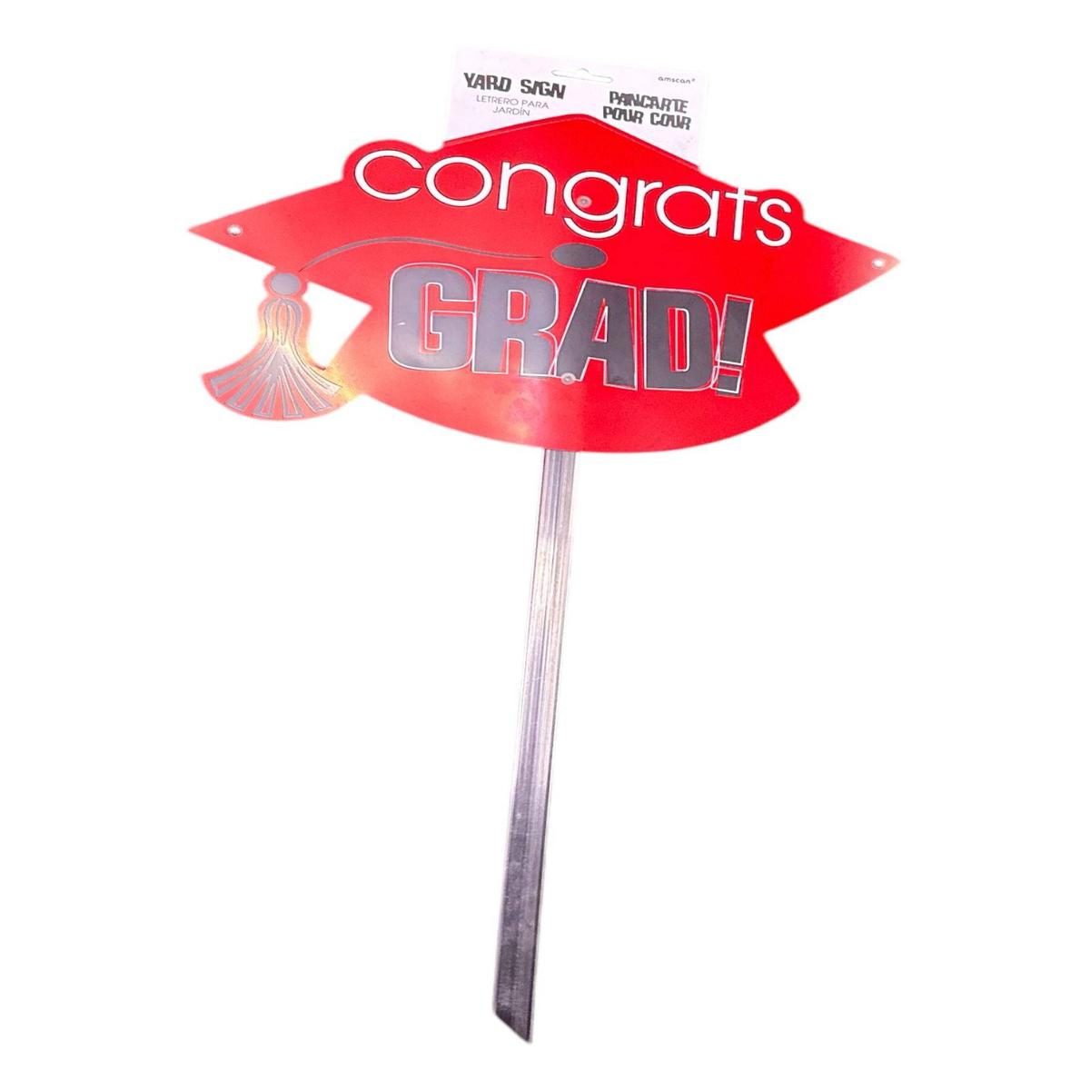 Yard Sign - Congrats Grad Red - Amscan