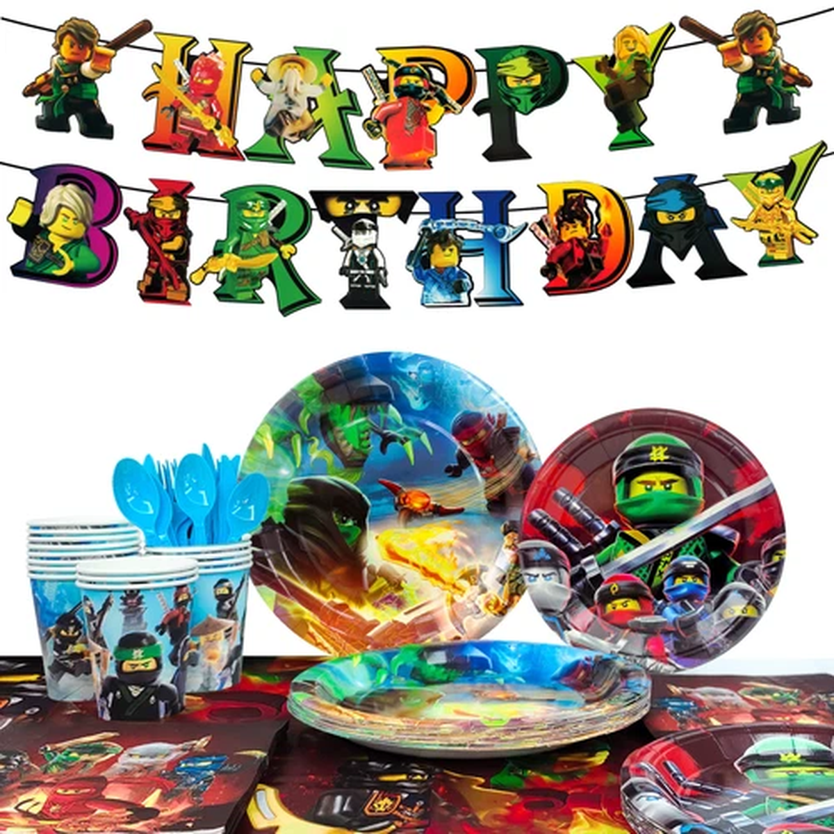114 Pcs Ninja Party Decorations Ninjago Birthday Supplies Lego Party Tablecloth