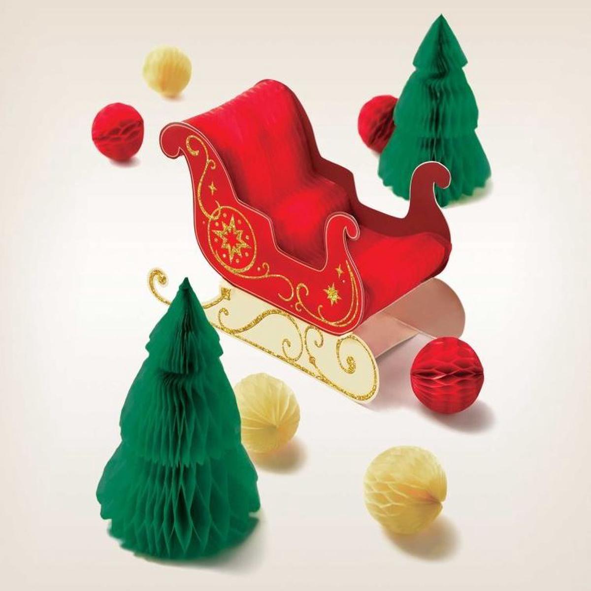 Christmas Honeycomb Sleigh Centerpiece Decorations Assorted Pack of 9