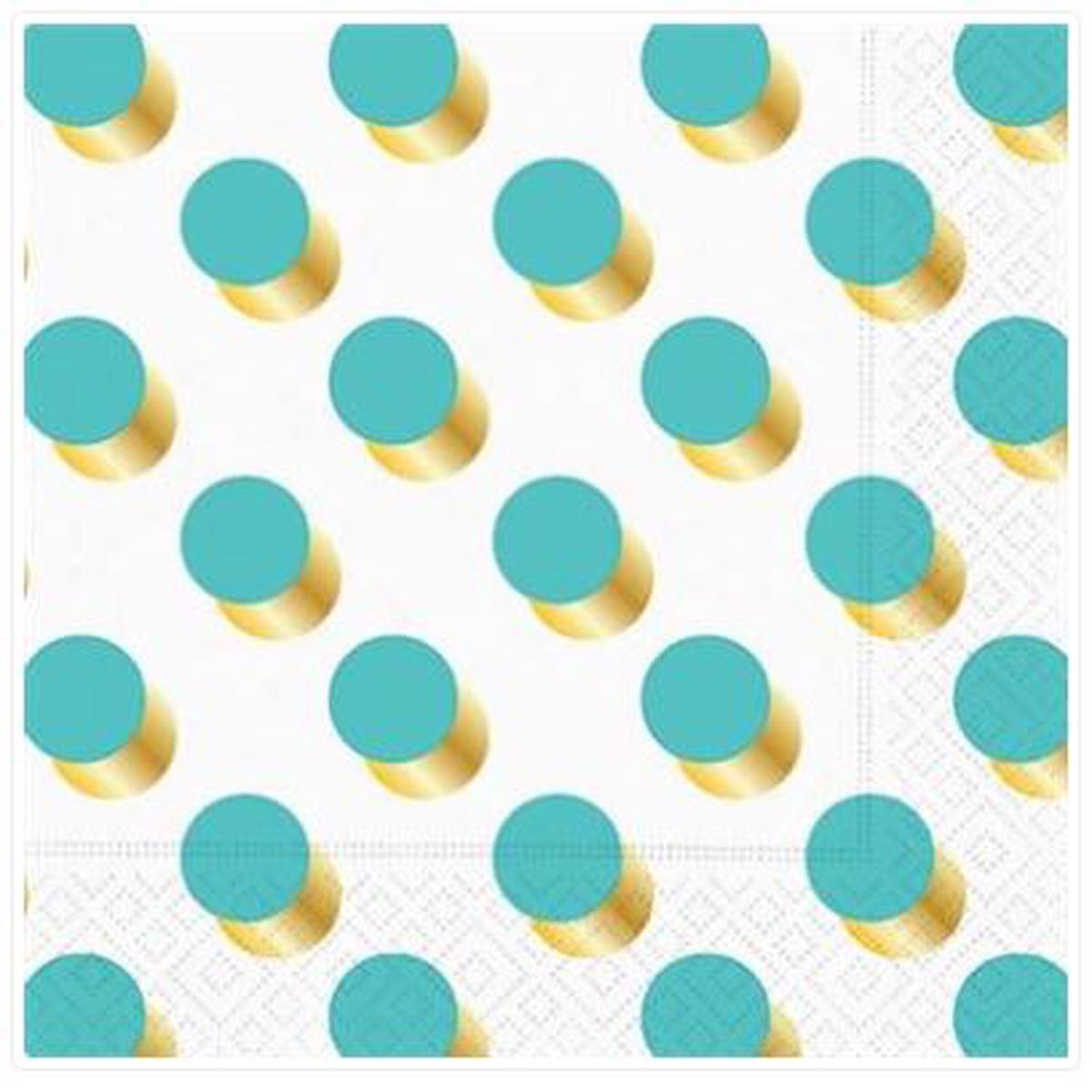 Aqua & Gold Dots Dinner Napkins Pack of 16