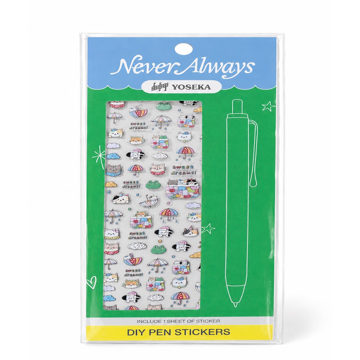 Yoseka x Never Always DIY Pen Stickers - Cat Nap & Clouds