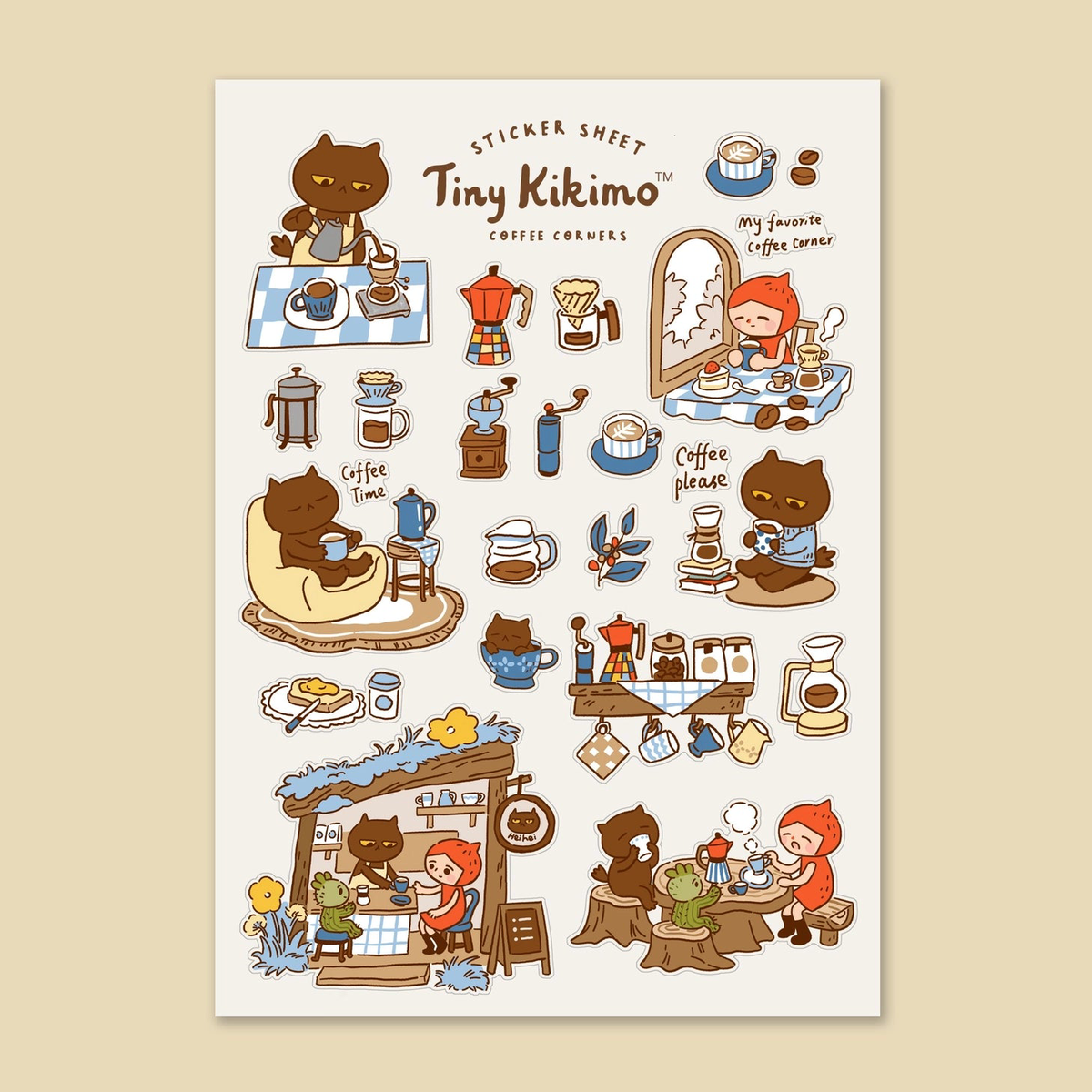 Tiny Kikimo Sticker Sheet - Coffee Corners