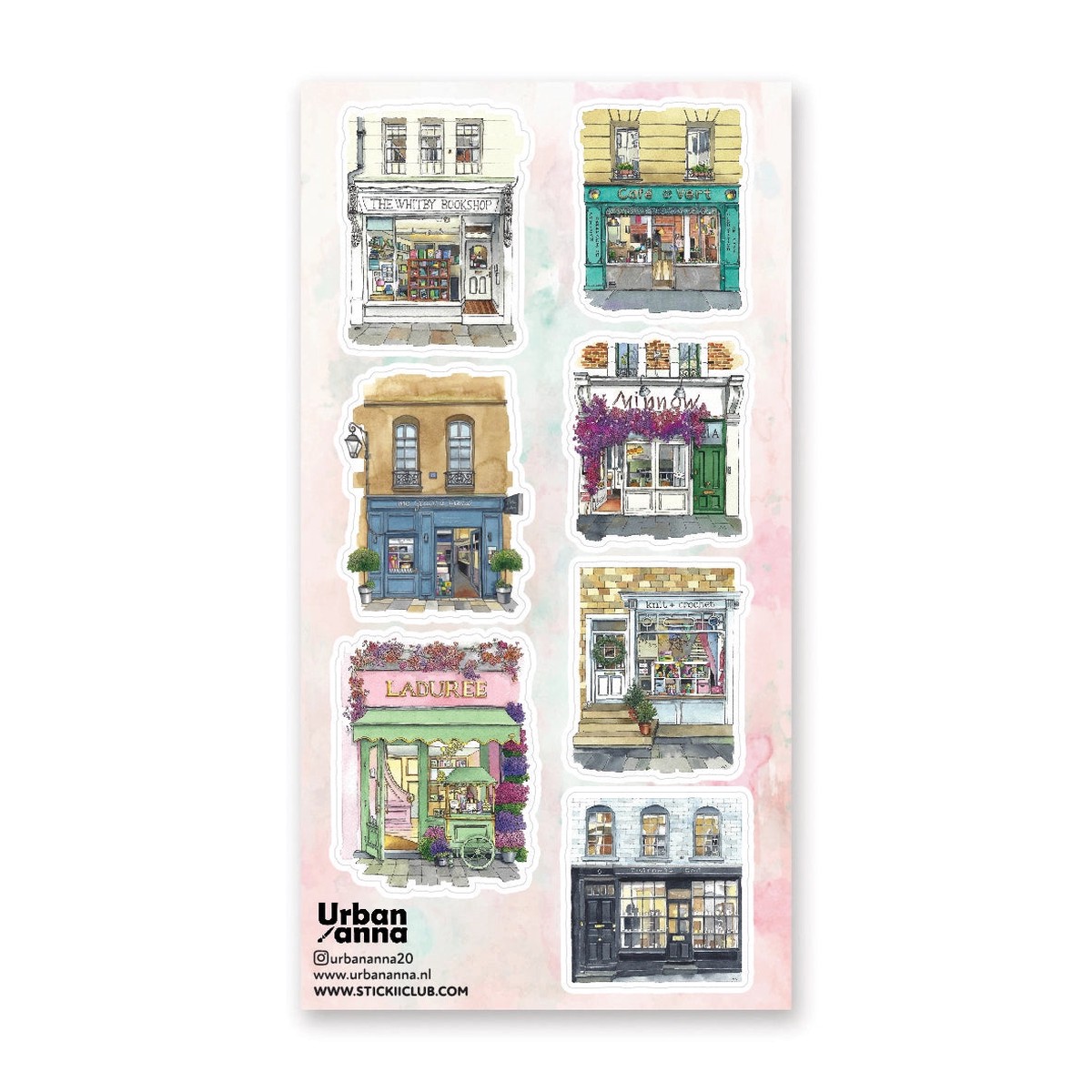 Watercolor Storefronts 2 Sticker Sheet