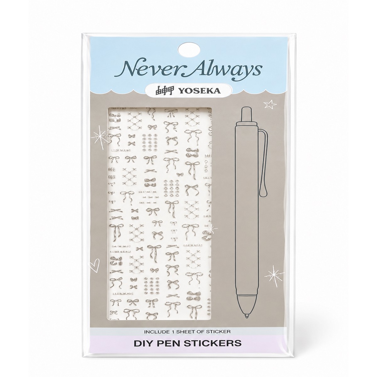 Yoseka x Never Always DIY Pen Stickers - Silver Bow Society
