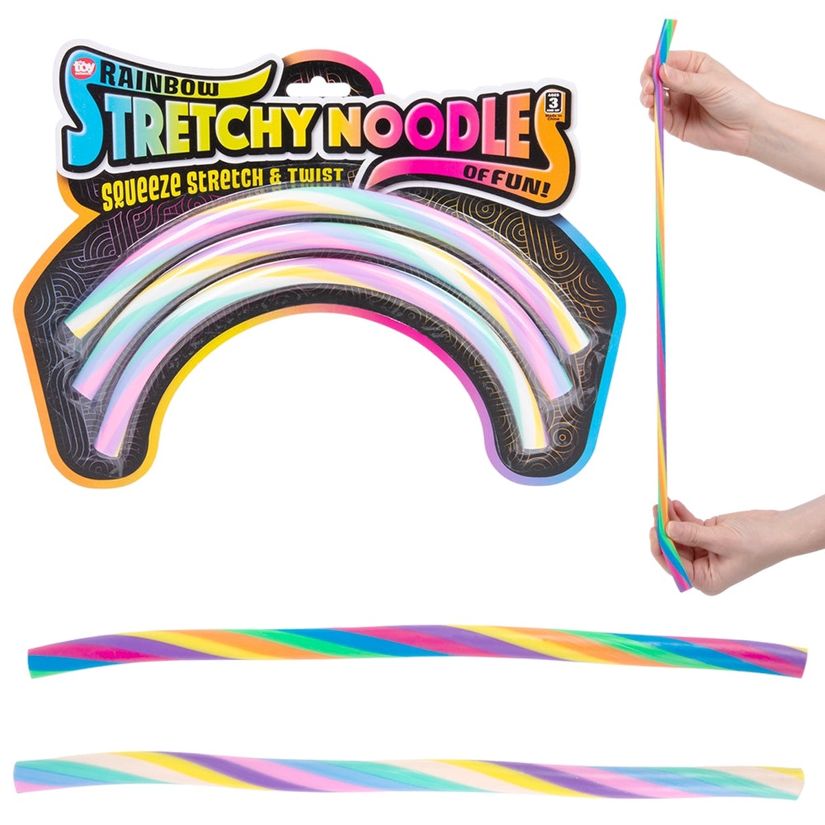 13 Inch Rainbow Stretchy Noodle Fidget Toy 3-Pack