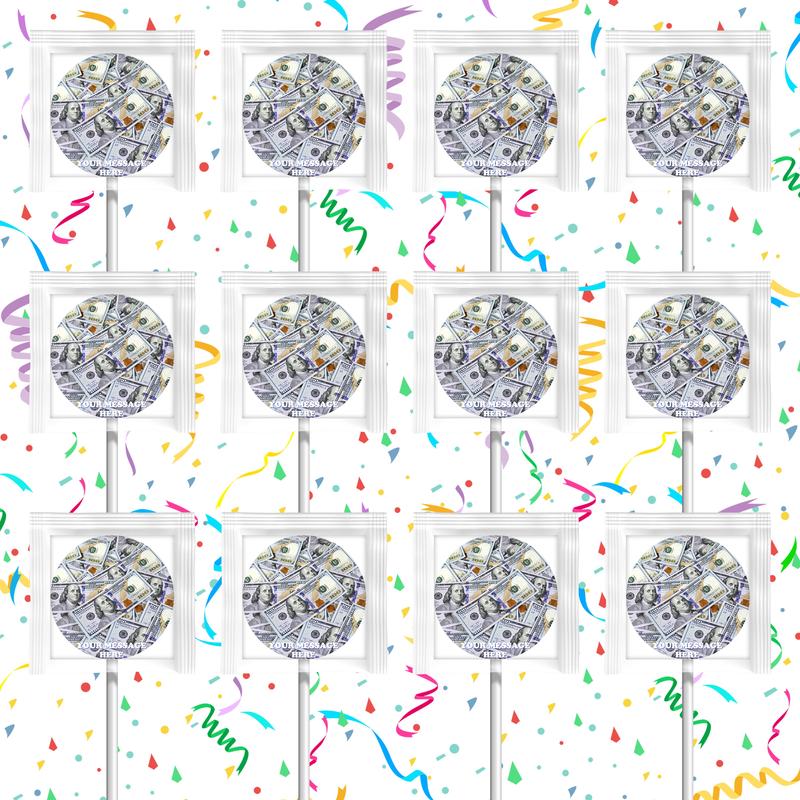 100 Dollar Bills Lollipops Party Favors Personalized Suckers 12 Pcs