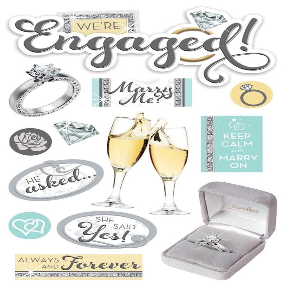 Scrapbook Stickers - 3D Engaged