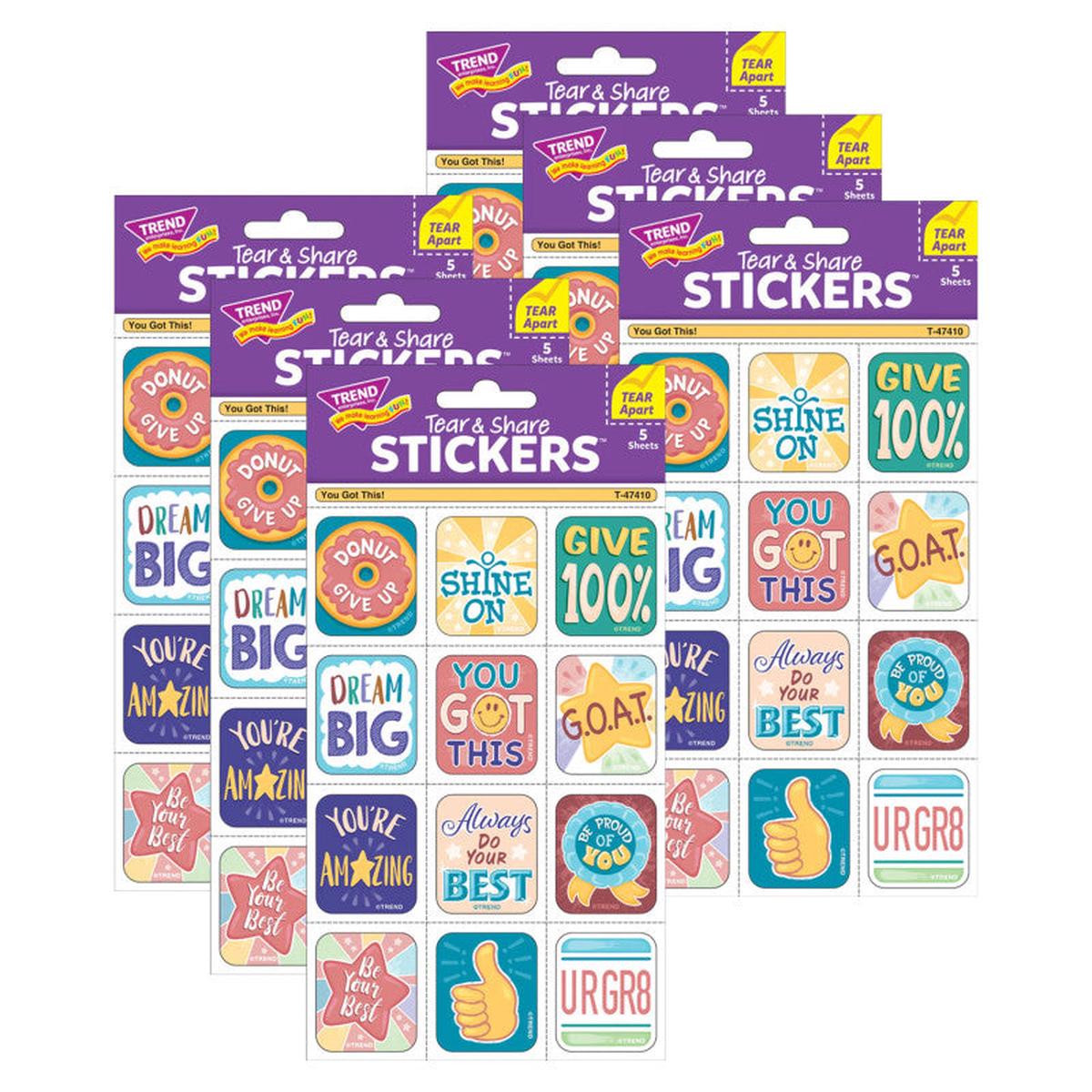 You Got This! Tear & Share Stickers, 60 Per Pack, 6 Packs