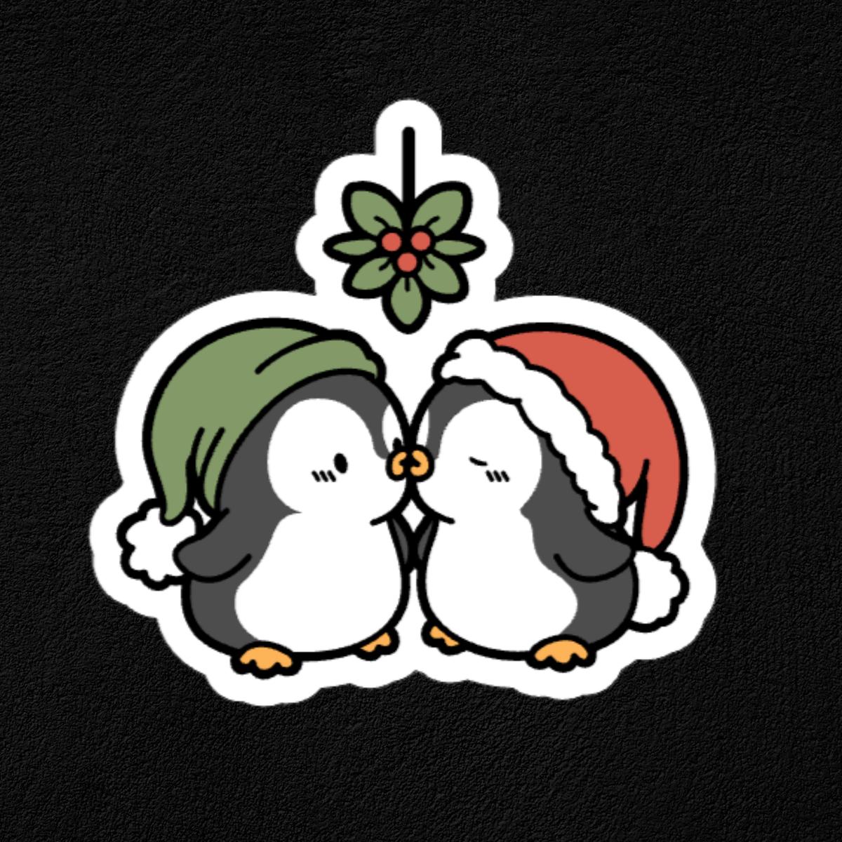 'Tis the Season Collection- Waterproof Vinyl Stickers - Penguins MIseltoe