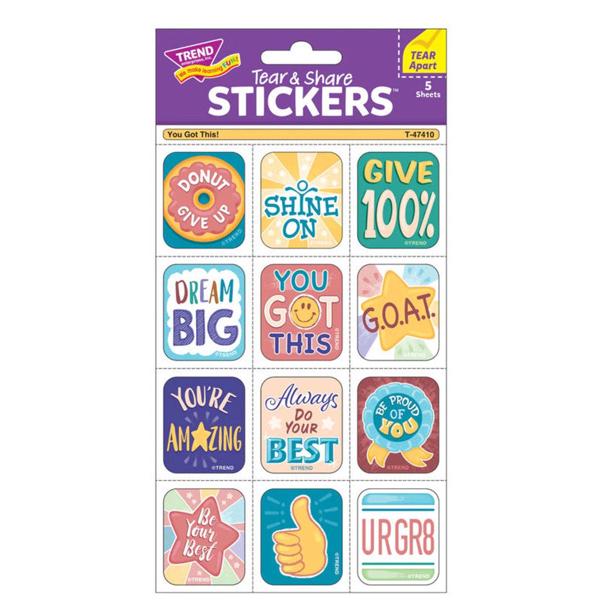 You Got This! Tear & Share Stickers, Pack of 60
