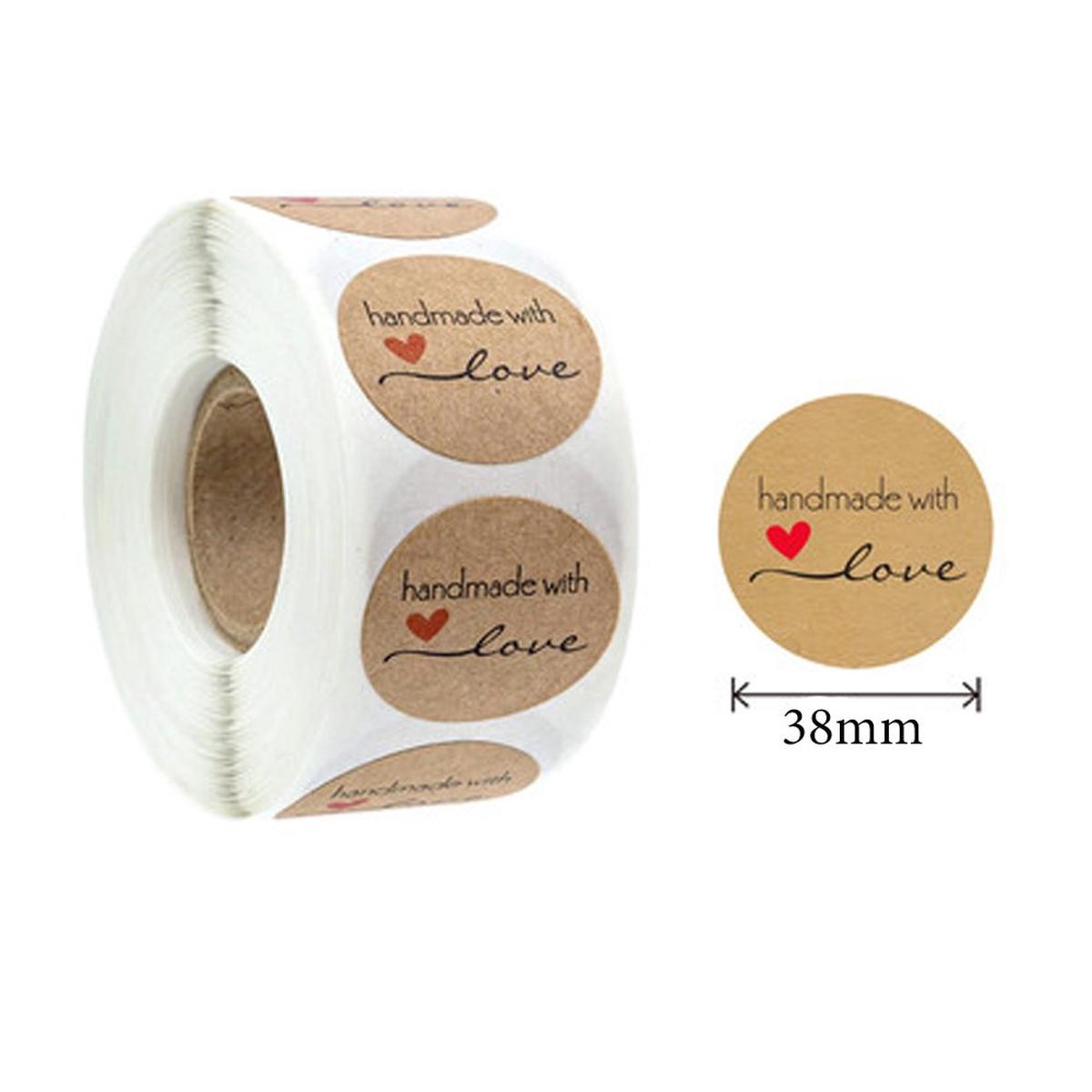 Kraft Label Stickers Roll 'Handmade With Love'